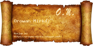 Orowan Mirkó névjegykártya